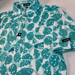 Bad Birdie Bam Bam Golf Polo Mens M Teal Abstract Performance Stretch Shirt NEW